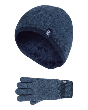 Wärmehalter - Kinder Jungen Winter warmes Fleece gefüttert isoliert stricken umdrehen Manschette gerippte Mütze und Handschuhe Set - DN2P8