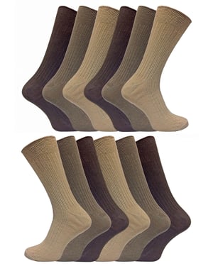 12 Paar Multipack Herren 100% Baumwolle Socken | Socken Snob | Gerippte Kleid Socken - Braun
