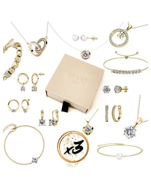 3 Überraschungsjuwelen in einer Geschenkbox - Gold und Kristall