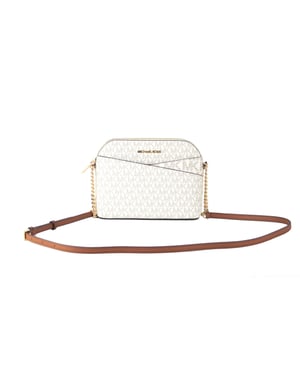 Michael Kors Damen Jet Set Travel Medium Leder X Cross Dome Umhängetasche (Vanilla Signature/Gold)