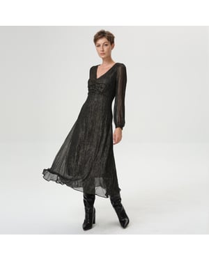 Midikleid mit goldenem Glitzereffekt und V-Ausschnitt
