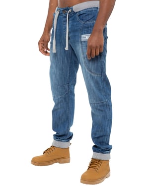 Enzo | Mens Denim Cuffed Jogger Jeans - Blau