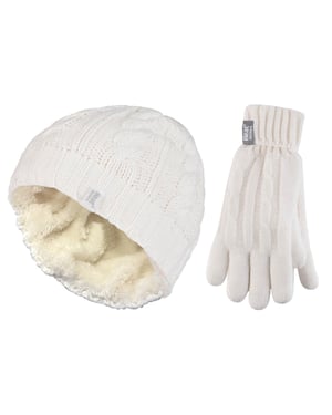 Heat Holders - Damen Mütze & Handschuhe Set für den Winter - Creme