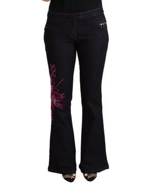 Exte Damen Schwarze Baumwoll-Mid-Waist Flared Jeans