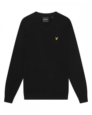 Lyle & Scott � Pullover aus Baumwollmerinowolle mit V-Ausschnitt in Schwarz