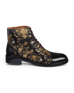 Justin Reess Herren-Oxford-Stiefeletten aus schwarzem Leder mit Blumenmuster - Adam