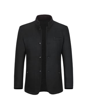 Herren Kurzmantel Slim Fit mit Stehkragen Business Casual Wollmantel Schwarz