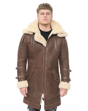 Herren-Trenchcoat aus warmem 3/4-Leder-Schaffell-Medina
