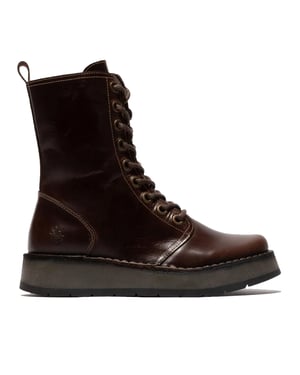 Fly London Damen RAMI043 Lässige Lederstiefeletten mit Schnürung, Braun