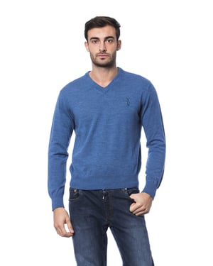 Pull en laine mérinos bleue pour hommes Billionaire Italian Couture