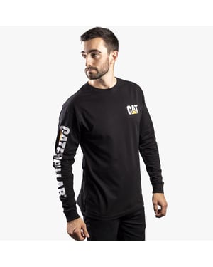 CAT MARKENBANNER Herren Baumwoll Langarm-T-Shirt Schwarz