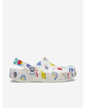 Crocs Kinder Klassische Doodle-Print Clogs in Weiß