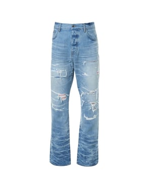 Amiri Aloha Patch Straight Fit Denim-Jeans in verblasstem Indigoblau