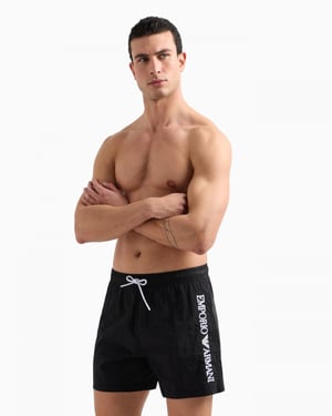 Emporio Armani Herren Badeshorts mit vertikaler Logo-Stickerei
