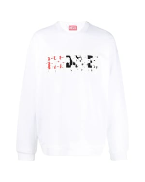 Weißes Diesel-Sweatshirt mit doppeltem Destroyed-Logo