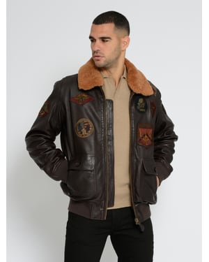 Top Gun Lederjacke TG2023004 mit Lammfellkragen