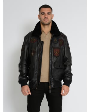 Top Gun Lederjacke TG2023004 mit Lammfellkragen