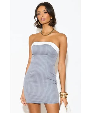 Gini London Paneled-Streifen-Minikleid - Grau