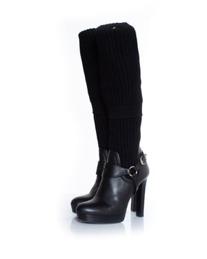 Schwarze Overknee-Sockenstiefel