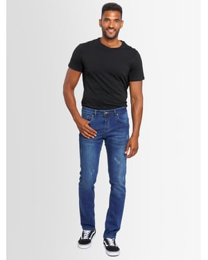 A. Salvarini Herren Jeans Slim Fit Stretch Denim 5-Pocket - Blau Used-Look