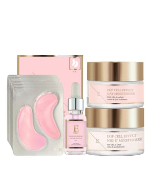 EGF Cell Effect Tagesfeuchtigkeitscreme + EGF Cell Effect Nachtfeuchtigkeitscreme + RoseBlossom Augenpads + Rose Blossom Gesichtsöl