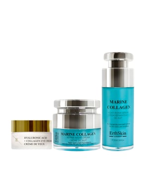 Marin Kollagen Nachtcreme 50ml + Hyaluronsäure + Kollagen Pro Age Augencreme + Marin Kollagen Nacht Reparaturserum 30ml