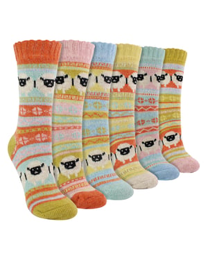 Sock Snob 6er‑Pack Damen Alpakasocken mit Schafmuster - Mehrfarbig