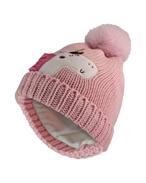 Kinder Einhorn Beanie-Mütze mit Pom Pom | Jungen & Mädchen Wintermütze mit Bommel