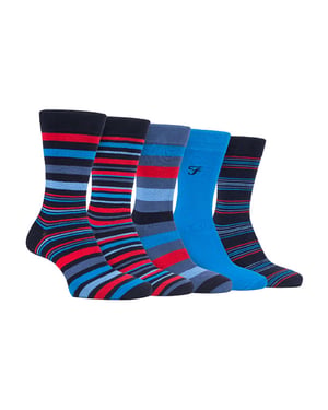 5er Pack Herren Bambus Socken mit bunten Streifenmuster