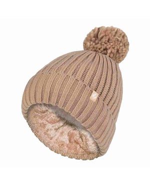 Damen Rippstrick Mütze mit Umschlag und Thermoisolierung mit Pompon