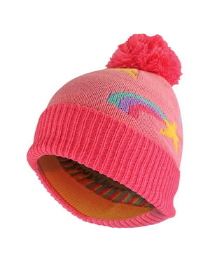 Mädels Regenbogen-Mütze mit Bommel | Warme Wintermütze für Kinder mit Pompon