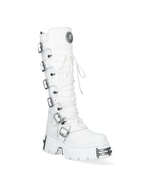 New Rock M-272-C69 kniehohe Gothic-Stiefel aus Leder - Weiß
