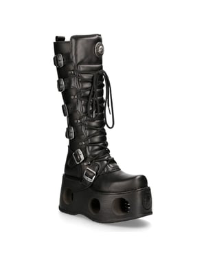 New Rock M-272-S2 Neptuno Metallic Kniehohe schwarze Gothic-Stiefel aus Leder