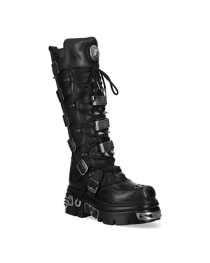 New Rock M-161-C10 Kniehohe Gothic-Stiefel aus schwarzem Leder mit Spikes