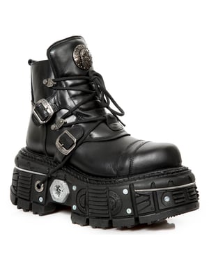 New Rock M-TANK007-S1 Gothic Combat Plateau-Stiefeletten aus schwarzem Leder