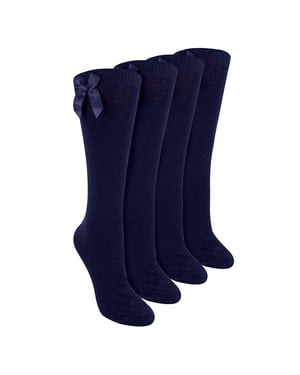 Mädchen 4er-Pack Kniestrümpfe mit Schleife | Kinder Unifarbene lange Socken
