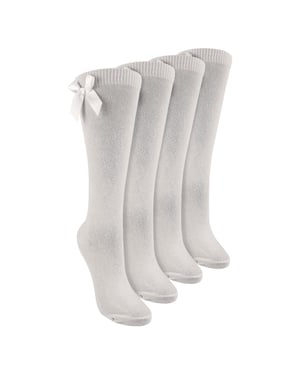 Mädchen 4er-Pack kniehohe Schulsocken mit Schleifenband | Einfache lange Socken für Kinder