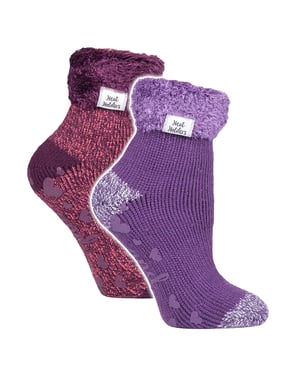 Heat Holders 2er-Pack weiche Lounge-Socken mit Anti-Rutsch für Damen - Lila