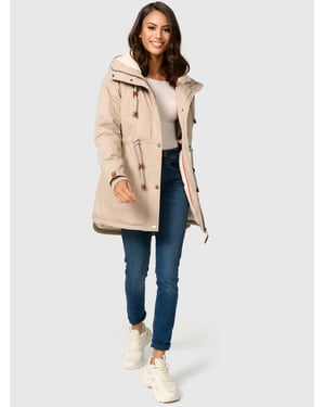 Navahoo Ireliaa Damen Parka – Windabweisende Winterjacke mit Teddyfell & Kapuze - Beige