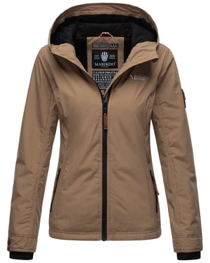 Marikoo Damen Übergangsjacke leichte wind- und wasserabweisende Jacke mit Kapuze Taupe