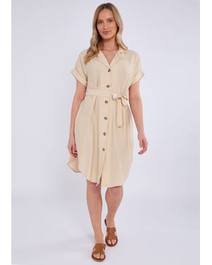 Beigefarbenes Utility-Hemdkleid aus Viskose mit Gürtel und Übergröße