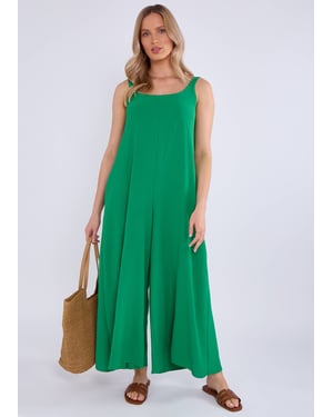 Grüner Air Flow Riemen-Overall mit weitem Bein