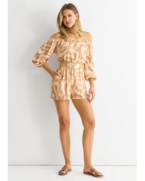 Beige Abstrakter Bardot-Gürtel-Playout aus Viskose