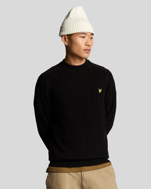 Lyle & Scott Gerippter Pullover mit Stehkragen - Schwarz