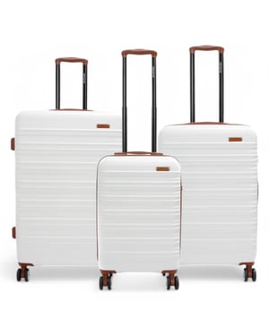 Erweiterbarer cremeweißer Hartschalenkoffer aus ABS mit 8 Rollen, robuster Reisekoffer, Urlaubsgepäck
