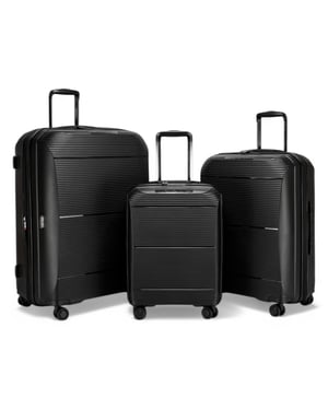 Erweiterbares schwarzes Hartschalen-PP-Kofferset mit 8 Rädern, Reisegepäck, Kabine, Urlaub, Taschen