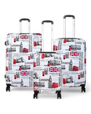 Erweiterbarer Hartschalenkoffer mit 8 Rädern und London-Print in Weiß
