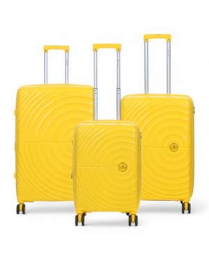 Erweiterbarer gelber Hartschalenkoffer mit 8 Rädern