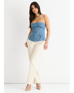 Blaues Bandeau-Oberteil mit Nahtdetail und Reißverschluss