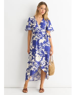 Geblümtes Wickel-Midi-Dress aus Viskose